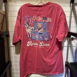 Rosie Daze Boutique Short Sleeve Pocket Tee Patriotic Dogs Graphic Size XL